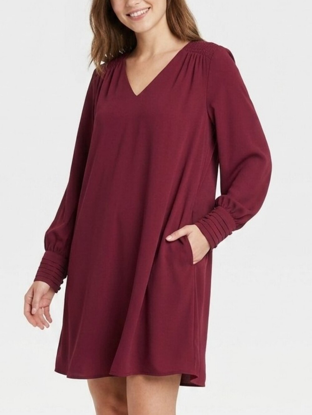 NWT A New Day Burgundy V neck Long Sleeve Dress